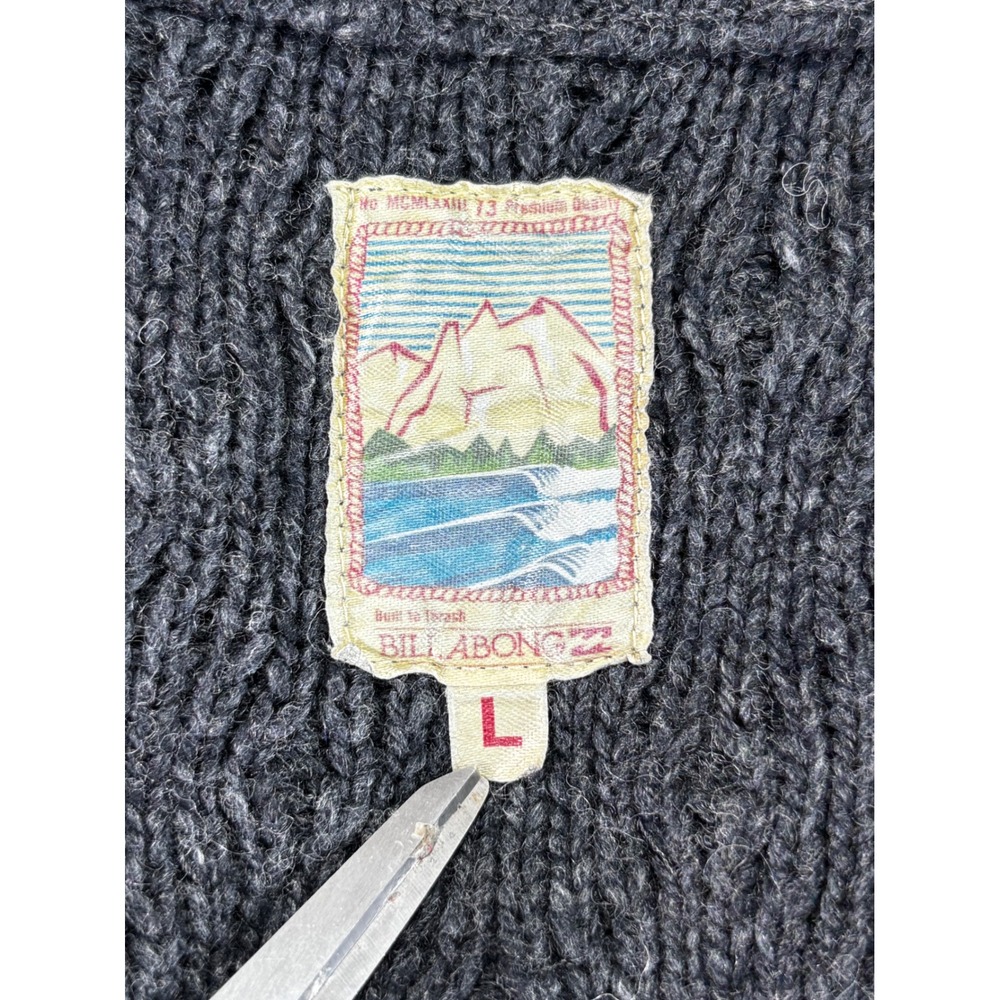 Billabong Full Zip Sweater Mens L Gray Diamond Cable Knit 37% wool - Picture 3 of 8